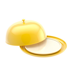Golden salver with a dish and cover isolated