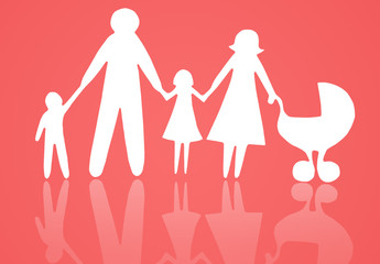 Closeup of paper family on red background