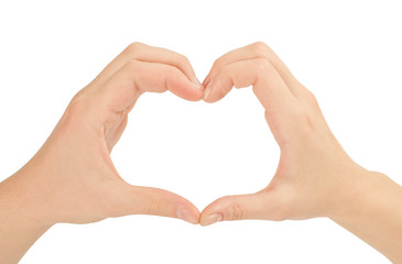 Love concepts - Hands forming a heart on white background(man an