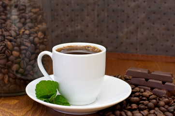 cup of coffee, mint and chocolate