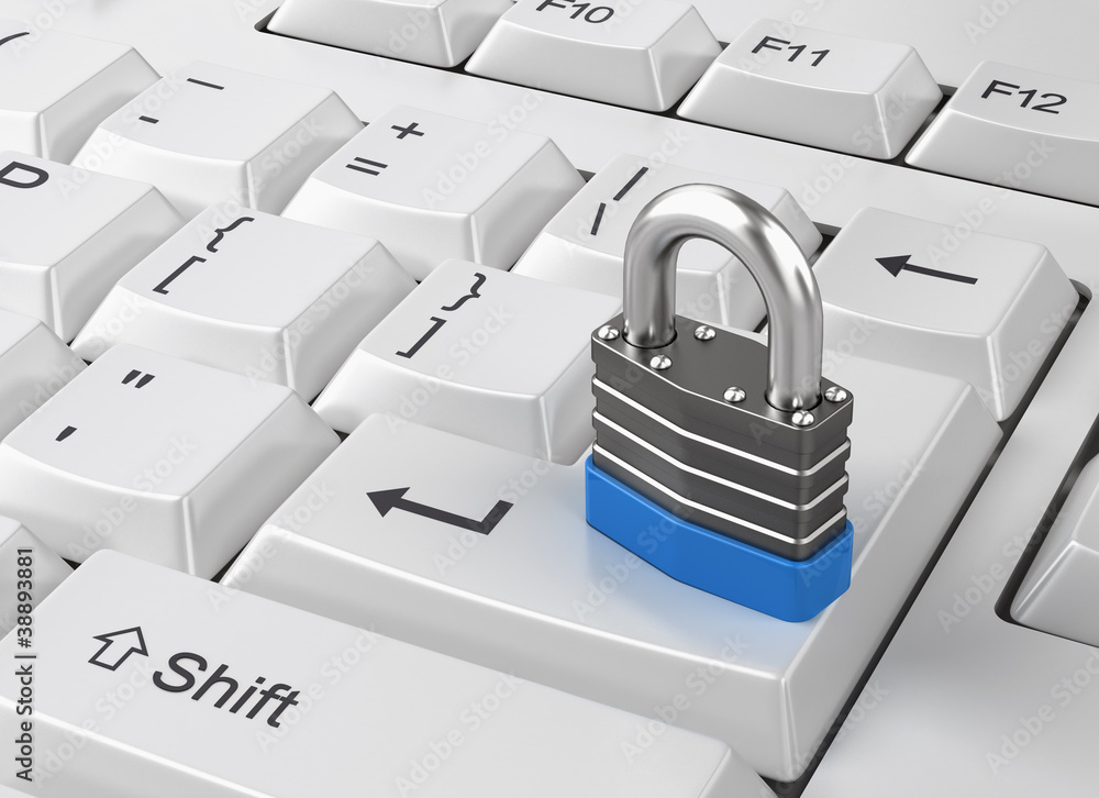 Poster keyboard and padlock - computer security concept