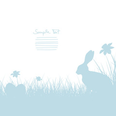 Bunny, Easter Eggs & Daffodils Blue White Background