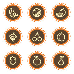 Fruits web icons, vintage buttons