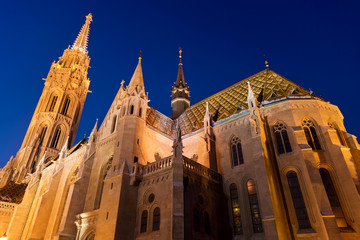 Matthias Church in Budapest at night