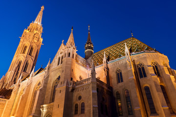 Matthias Church in Budapest at night
