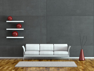 Wohndesign - modernes Sofa vor grauer Wand