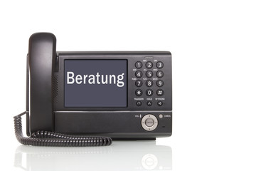 telefonische Beratung  schwarzes Telefon mit großem display