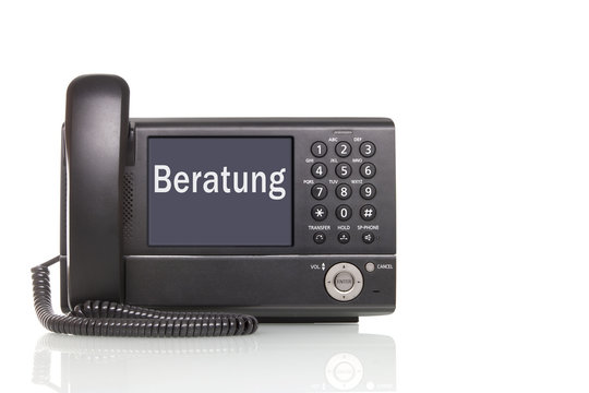 telefonische Beratung  schwarzes Telefon mit großem display