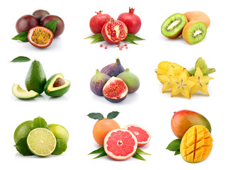 Set of exotic fruits isolated on white