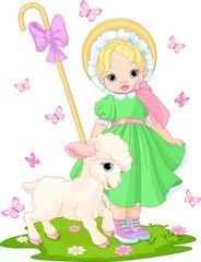 Poster Ferme Petite bergère à l& 39 agneau