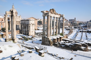 Roman forum covered in snow (Rome)