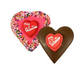 two sweet valentine cookies on a white background