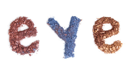 Crushed three-color eyeshadows isolated on white