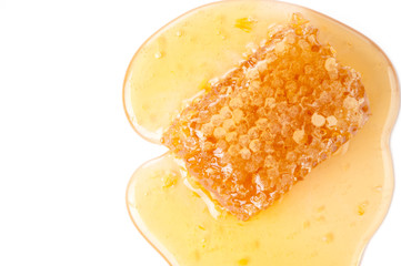 Fresh honey and honeycomb, view from above, copyspace