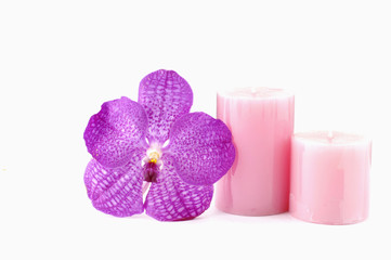 Spa candle and colorful flower for aromatherapy meditation