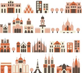 cartoon european houses in vector