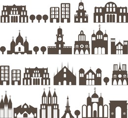 silhouette of european traditional houses - seamless street