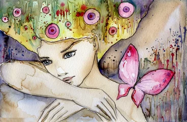 Printed kitchen splashbacks Painterly inspiration piękna dziewczyna z motylem