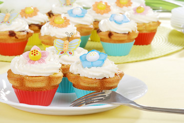 Easter cupcakes with a fork