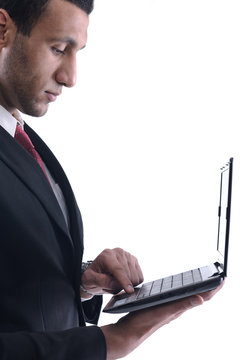business man work on mini laptop