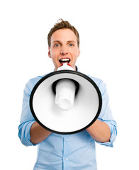 Mann mit Megaphone