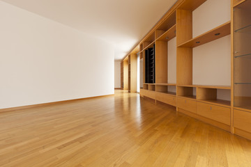 beautiful apartment, interior, wall cabinet in empty room