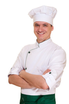 Smiling chef man in uniform