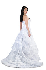Fototapeta na wymiar stunning brunette bride in gown isolated on white background