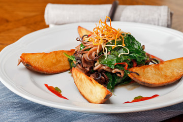 grilled octopus and spinach