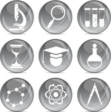 science icons on shiny grey balls eps10
