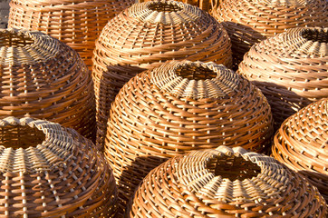 Wicker handmade wooden basket sell street market