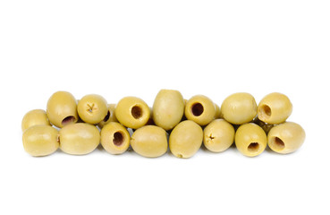 pile  pitted olives isolated on the white background