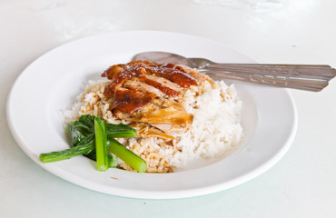 Grilled duck with cooked rice