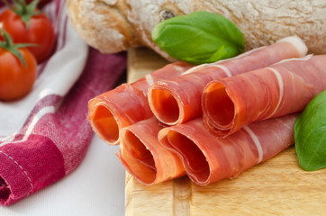Rolls of serrano ham