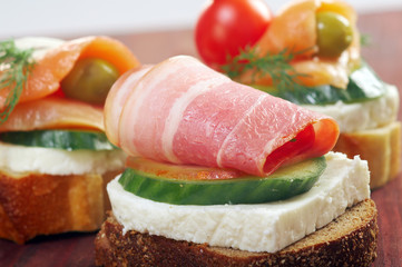Canapes with smoked salmon ,bacon