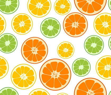 Vector Lemon, Lime And Orange Seamless Background