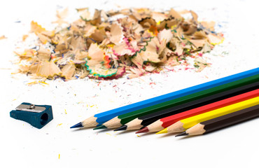 Sharpened pencil and wood shavings