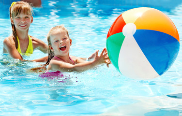 Children swimming in pool.