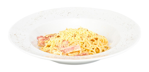 spaghetti carbonara pasta with bacon and mushrooms