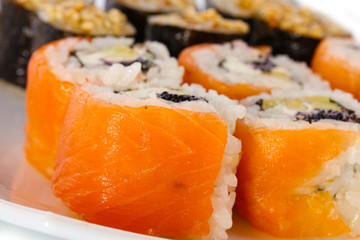 Tasty rolls close-up isolated on white