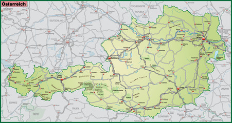 Landkarte von Österreich mit Verkehrsnetz in gruen