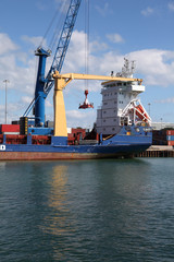 Fototapeta premium Cranes and container terminal - Port of Miami- Florida