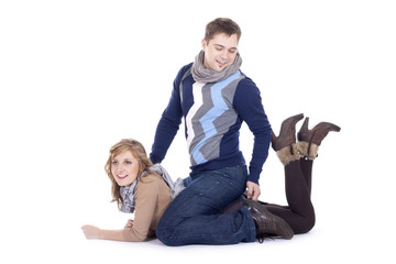 young couple lying on the floor