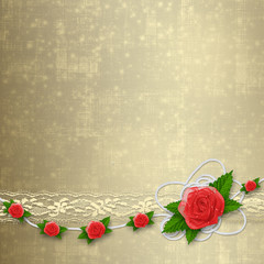 Card for invitation or congratulation with buttonhole and lace