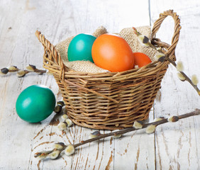 Easter colored eggs in the basket