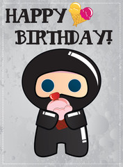 Happy birthday card with cute cartoon ninja © bluelela