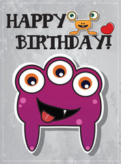 Happy birthday card with cute cartoon monster