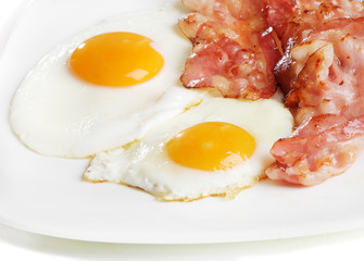Traditional breakfast with bacon and fried eggs