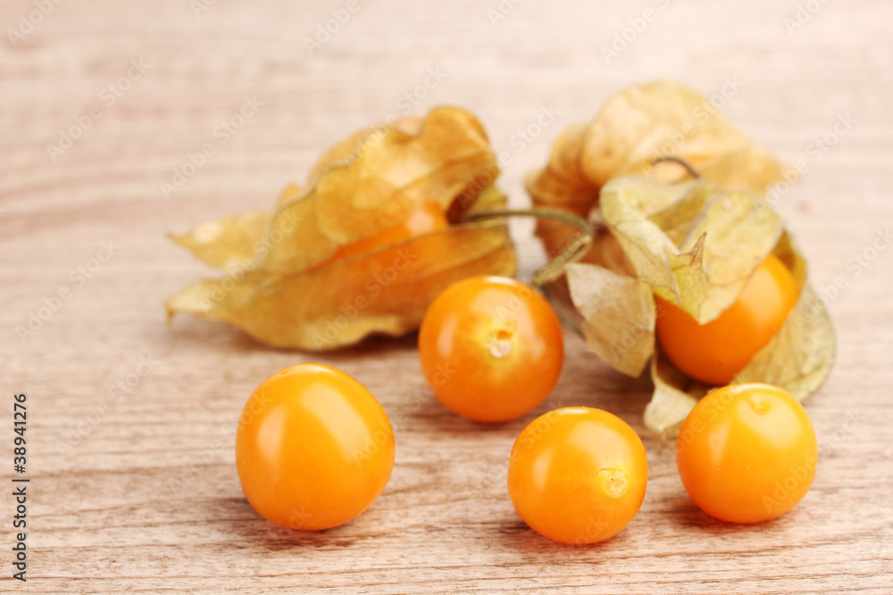 Sticker Physalis heap on wooden background