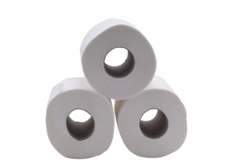 three toilet paper isolated on white background